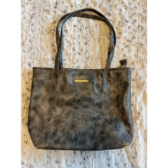 Montana West Handbags - Montana West Zippered Faux Leather Shoulder Bag Gray and Red/Pink EUC